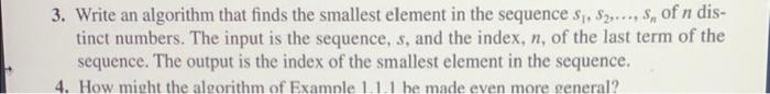 3. Write an algorithm that finds the smallest element | Chegg.com