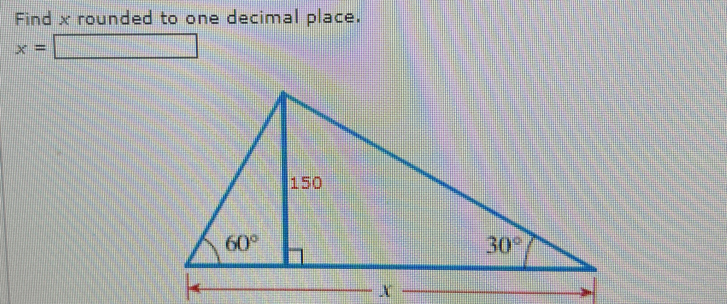 Solved Find x ﻿rounded to one decimal place.x= | Chegg.com