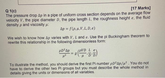 Solved Q 1 C 17 Marks The Pressure Drop Ap In A Pipe O Chegg Com