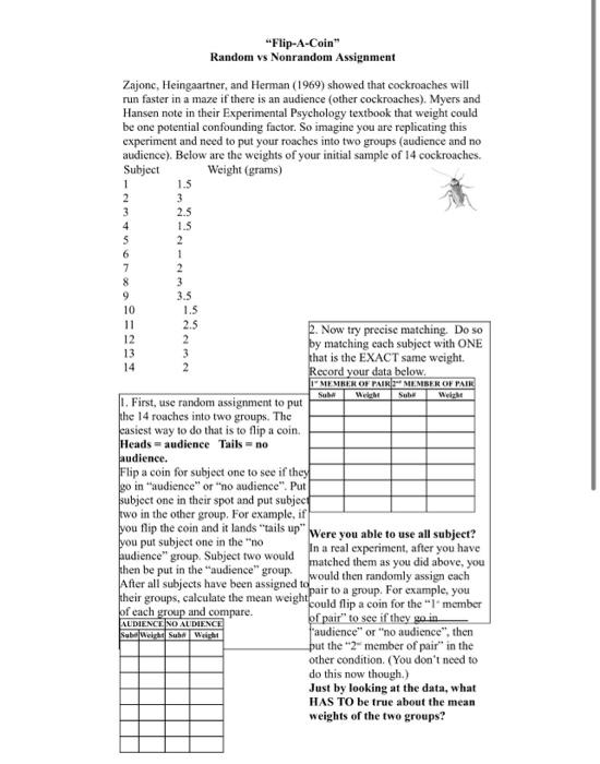 "FlipACoin" Random vs Nonrandom Assignment Zajone,