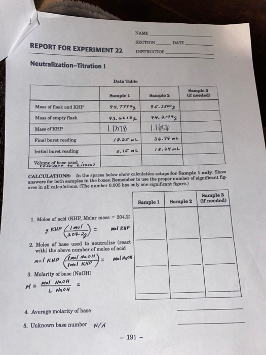 Solved NAME SECTION DATE REPORT FOR EXPERIMENT 22 INSTRUCTOR | Chegg.com