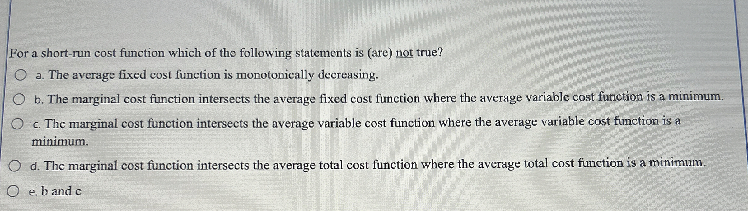 Solved For A Short-run Cost Function Which Of The Following 