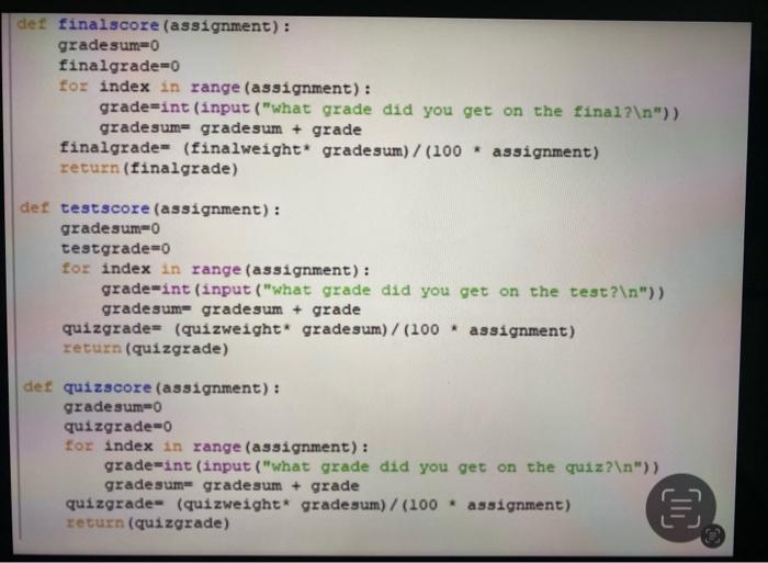 Solved Python Code:1. Print the average grade in the | Chegg.com
