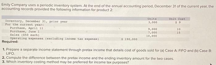 Solved Emily Company uses a periodic inventory system. At | Chegg.com