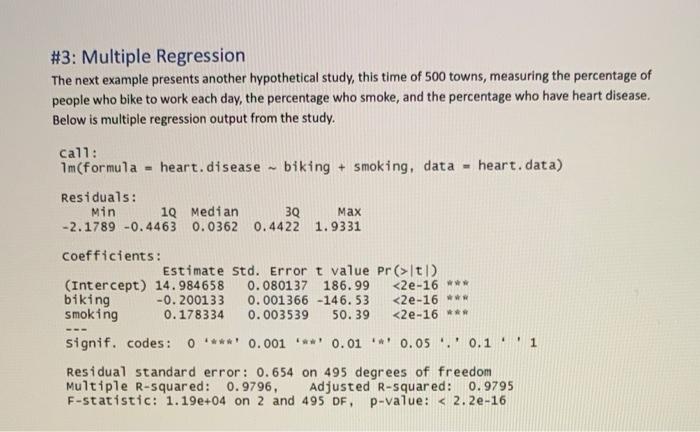 Solved #3: Multiple Regression The next example presents | Chegg.com