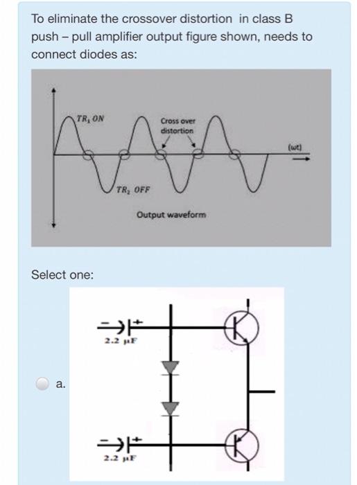 Solved To eliminate the crossover distortion in class B | Chegg.com