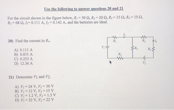 Solved Use the following to answer questions 20 and 21 For | Chegg.com