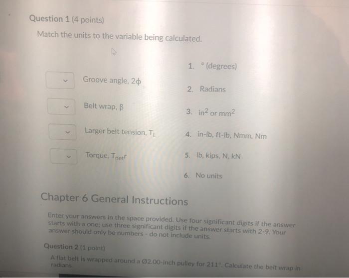Solved Question 1 (4 points) Match the units to the variable | Chegg.com