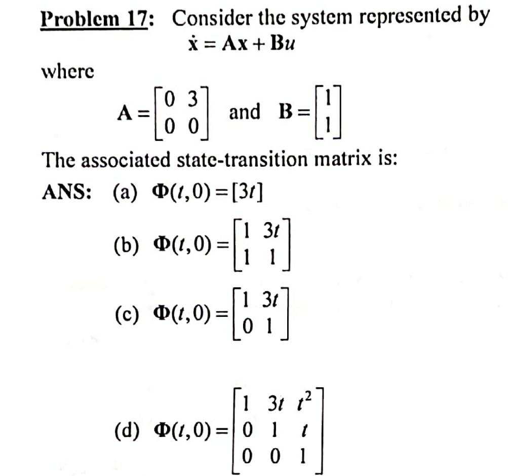 Solved Problem 17: Consider The System Represented By | Chegg.com