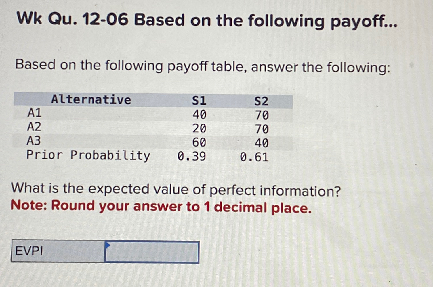 Solved Wk Qu. 12-06 ﻿Based on the following payoff...Based | Chegg.com