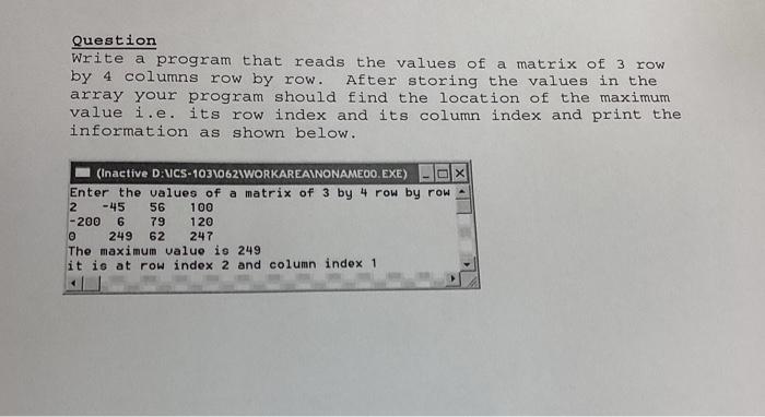 Solved Question Write a program that reads the values of a | Chegg.com