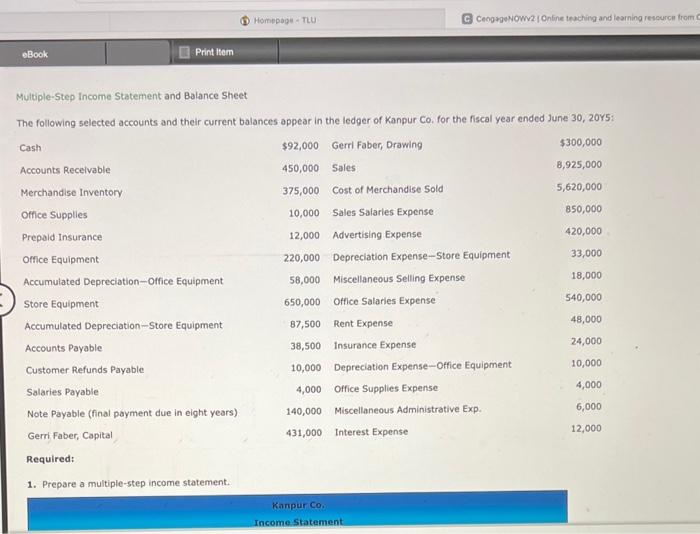 Solved Multiple-Step Income Statement and Balance Sheet The | Chegg.com