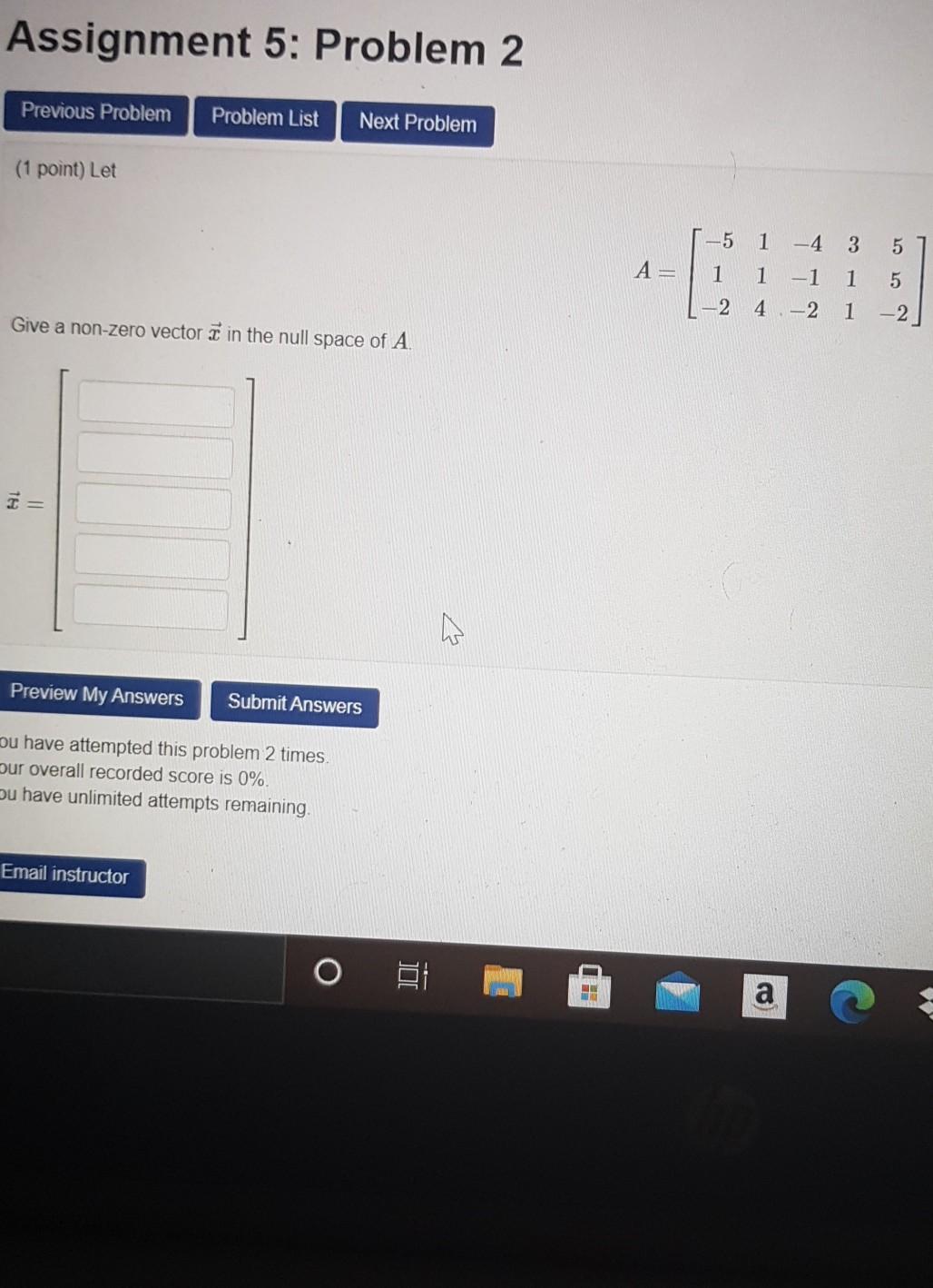 Solved Assignment 5: Problem 2 Previous Problem Problem List | Chegg.com