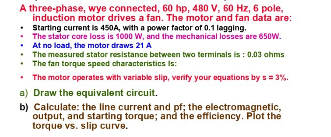 A three-phase, wye connected, 60 hp, 480 V, 60 Hz, 6 | Chegg.com