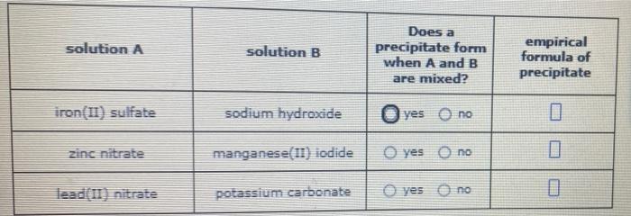 Solved Solution A Solution B Does A Precipitate Form When A | Chegg.com