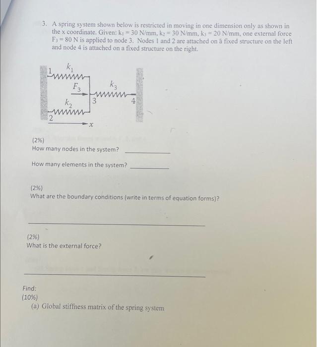 Solved 3. A spring system shown below is restricted in | Chegg.com