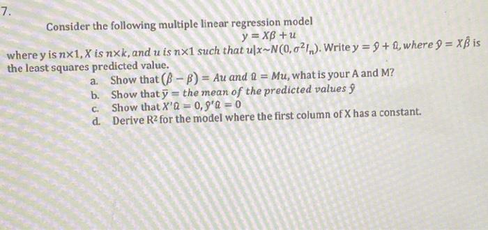 Solved Consider The Following Multiple Linear Regression | Chegg.com