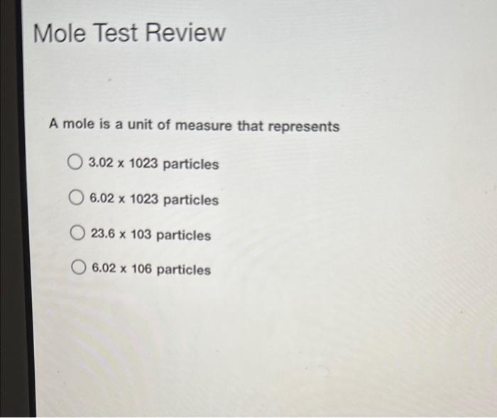 Solved Mole Test Review What is the number of moles of