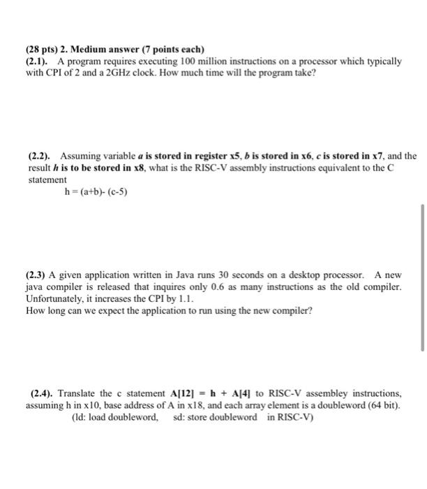 Solved (28 pts) 2. Medium answer (7 points each) (2.1). A | Chegg.com