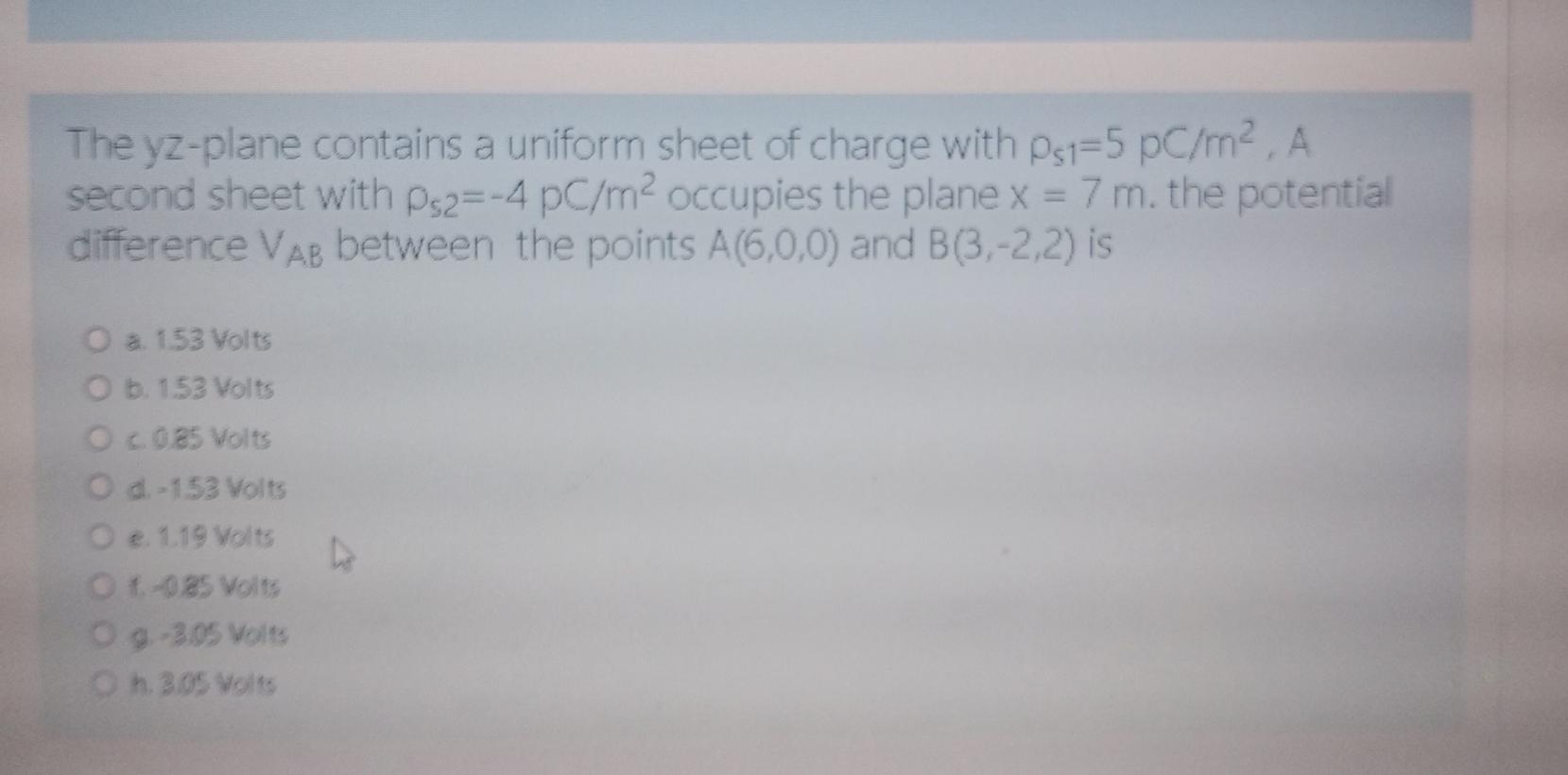 Solved The yz-plane contains a uniform sheet of charge with | Chegg.com