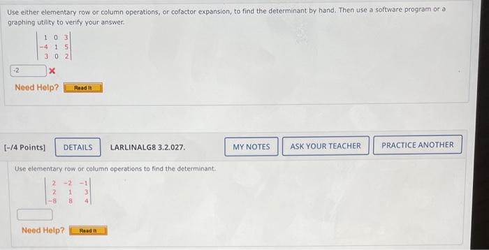 Solved Use Either Elementary Row Or Column Operations, Or | Chegg.com