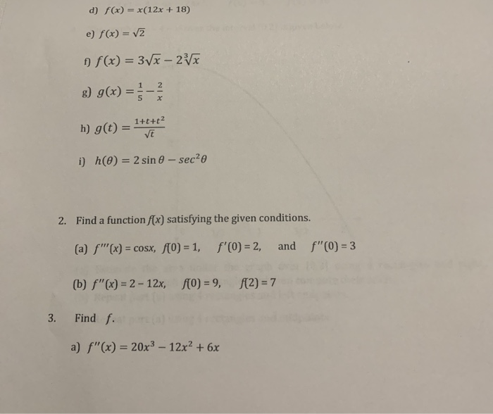 Solved D F X X 12x 18 E F X V2 O F X 3 6 2v Chegg Com