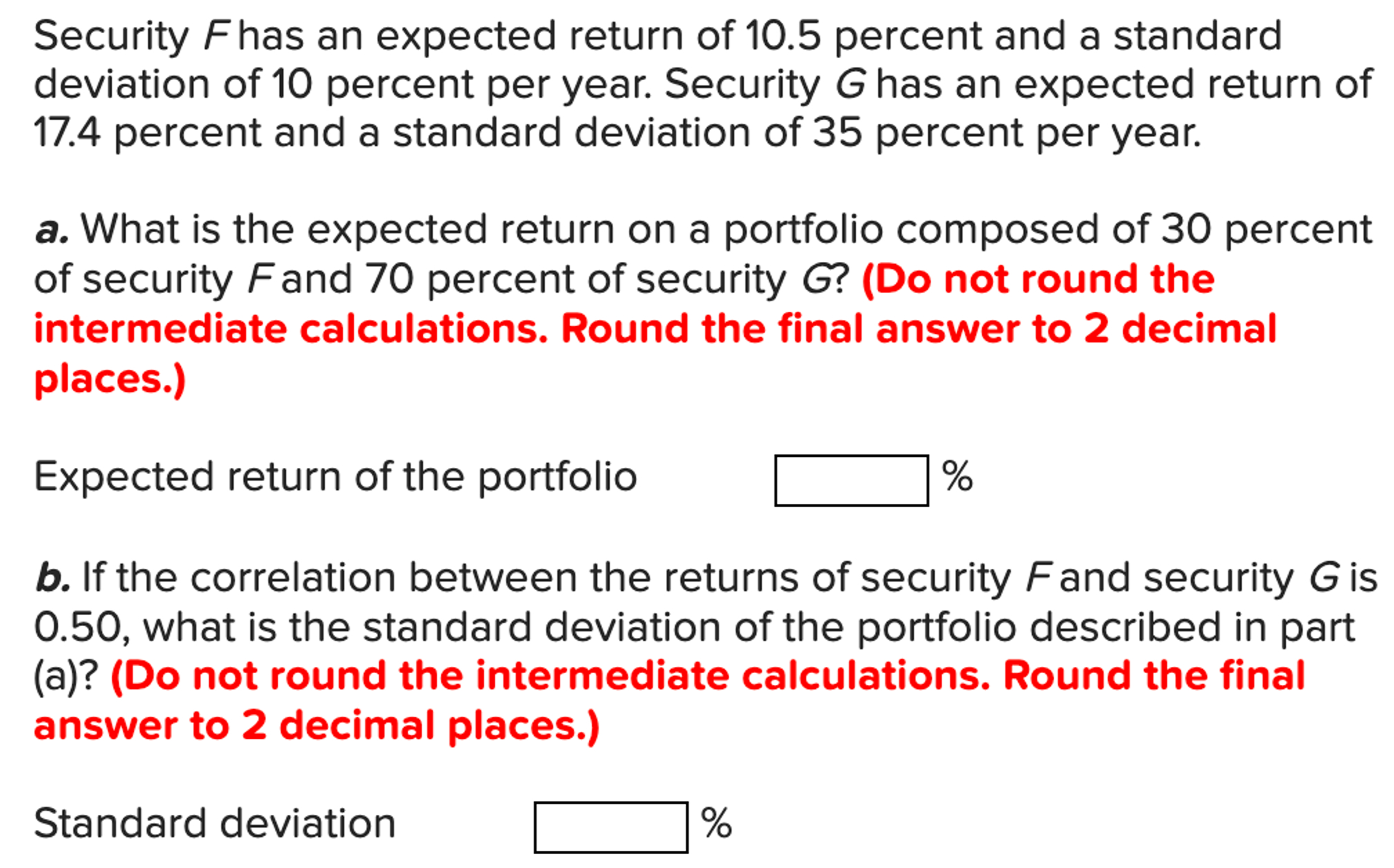 Solved Security F ﻿has an expected return of 10.5 ﻿percent | Chegg.com