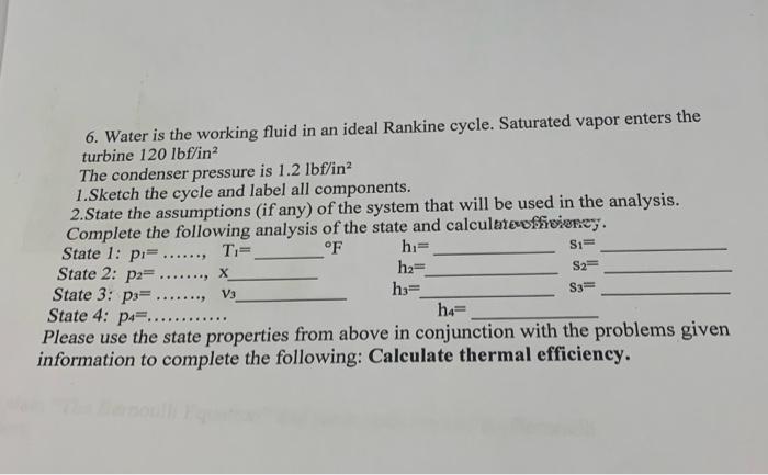 Solved 6. Water is the working fluid in an ideal Rankine | Chegg.com