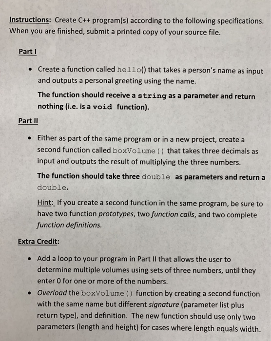 Solved Instructions: Create C++ program(s) according to the | Chegg.com