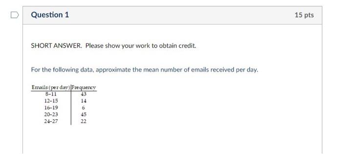Solved SHORT ANSWER. Please show your work to obtain credit. | Chegg.com