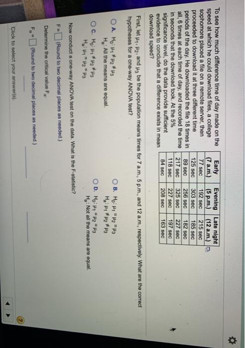 Solved To See How Much Difference Time Of Day Made On The Chegg Com