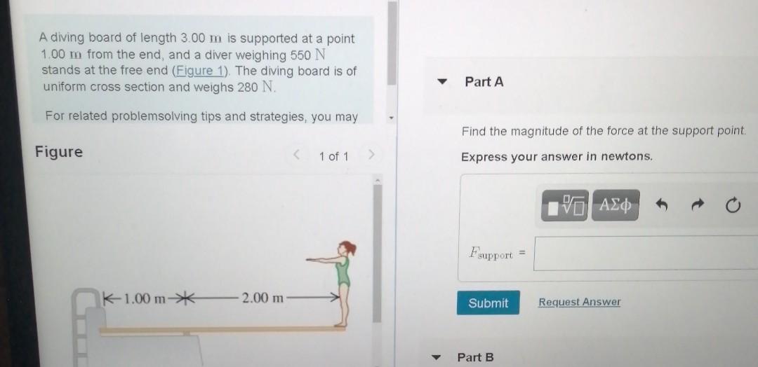 Solved A diving board of length 3.00 m is supported at a | Chegg.com