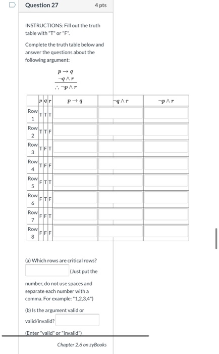 Solved Question 27 4 pts INSTRUCTIONS: Fill out the truth | Chegg.com