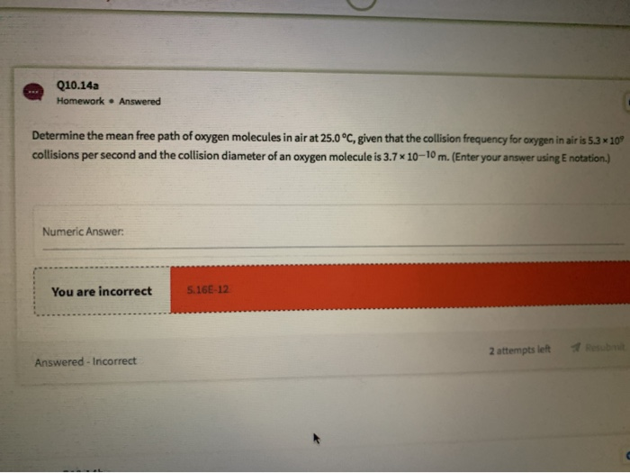 Solved Q10.14a Homework . Answered Determine the mean free | Chegg.com