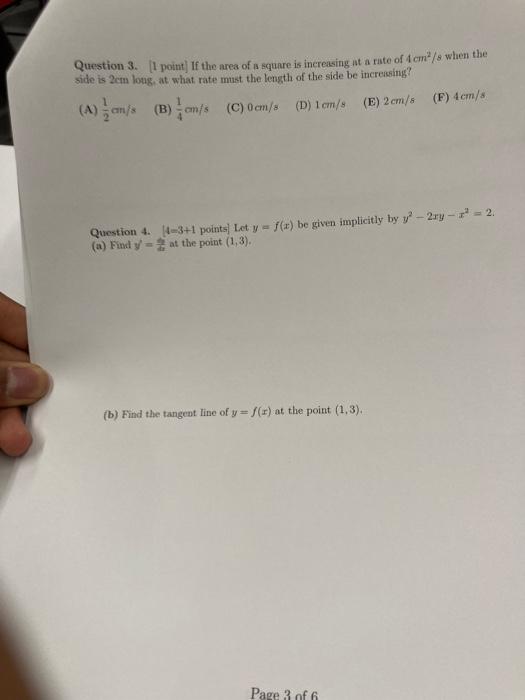 Solved Question 3. [1 point] If the area of is square is | Chegg.com