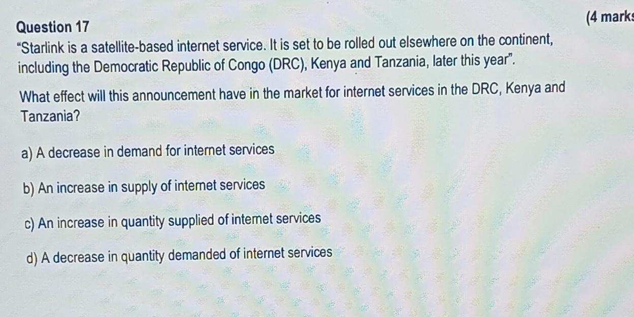 Solved Question 17 Starlink Is A Satellite Based Internet Chegg Solved Question 17 Starlink Is A Satellite Based Internet Chegg
