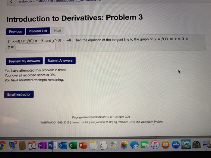 Solved Webwork /math22019 Introduction To Derivatives: | Chegg.com