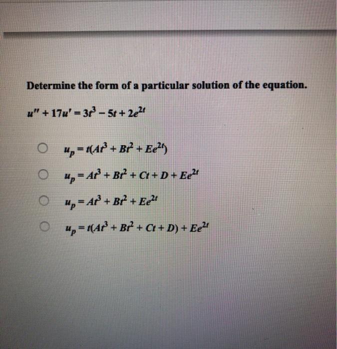 Solved Determine the form of a particular solution of the | Chegg.com