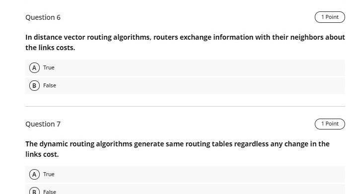 Solved Question 6 1 Point In distance vector routing | Chegg.com