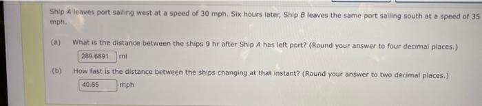 Solved Ship A leaves port sailing west at a speed of 30 mph. | Chegg ...