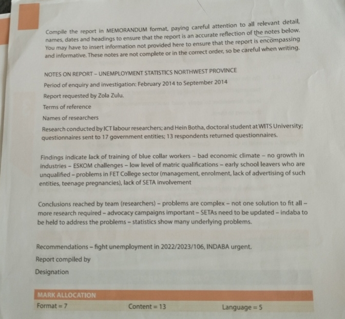 Compile the report in MEMORANDUM format, paying | Chegg.com