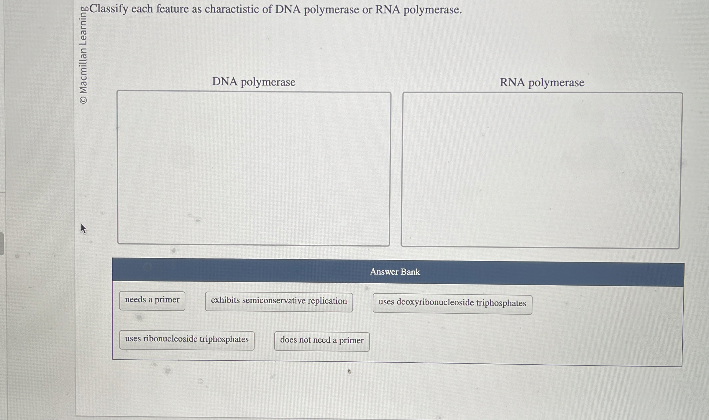 Solved De Classify each feature as charactistic of DNA