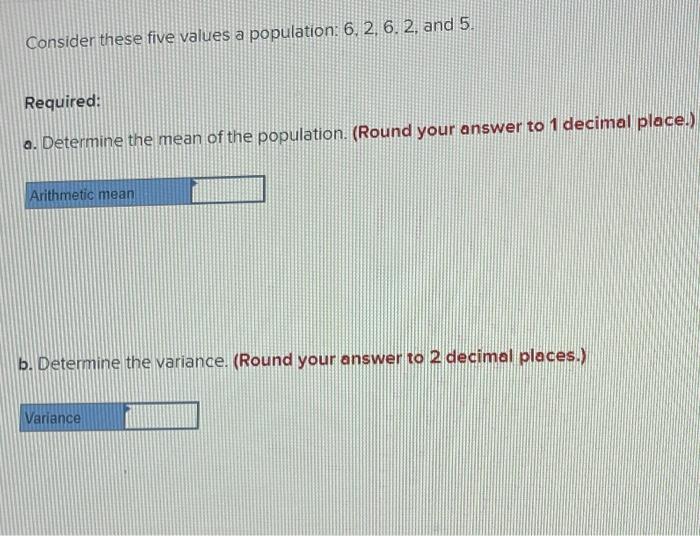 Solved Consider these five values a population: 6,2,6,2, and | Chegg.com