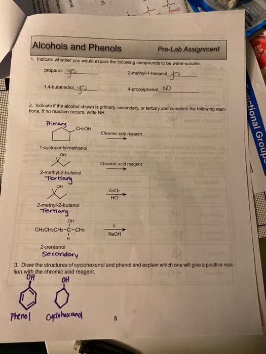 Solved Date Alcohols and Phenols PreLab Assignment 1.