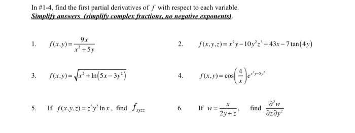 Solved In #1-4, find the first partial derivatives off with | Chegg.com