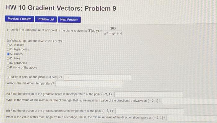 Solved HW 10 Gradient Vectors: Problem 9 Previous Problem | Chegg.com