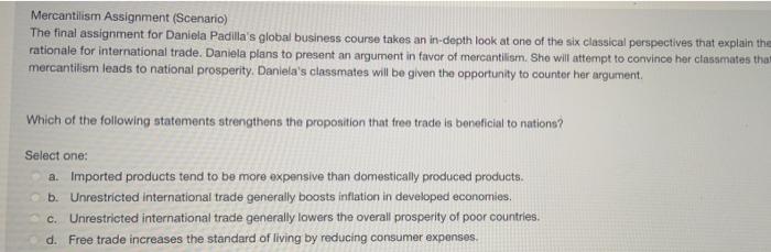 Solved Mercantilism Assignment (Scenario) The final | Chegg.com