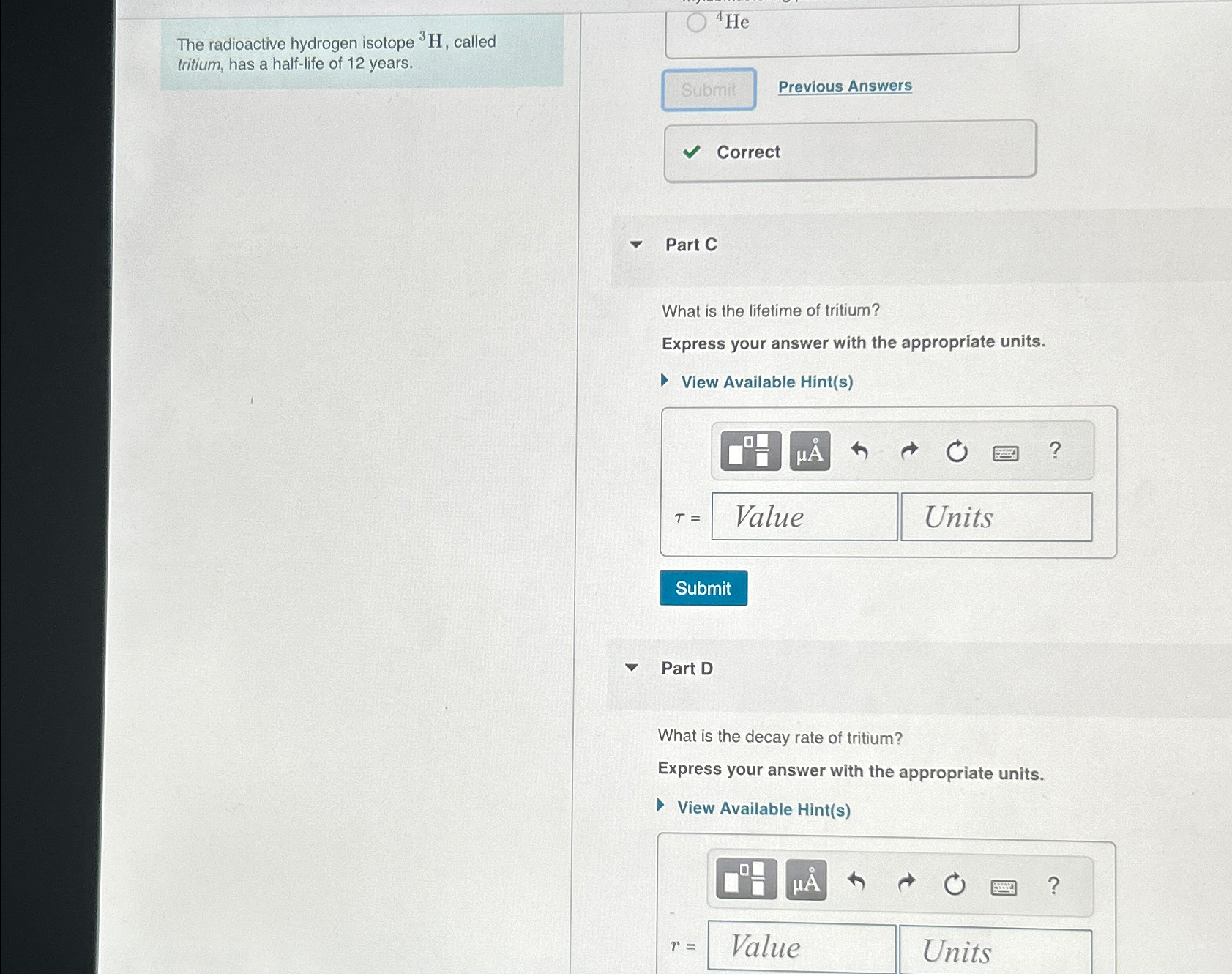 Solved The radioactive hydrogen isotope ?3H, ﻿called | Chegg.com