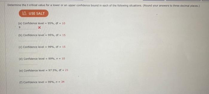 Solved Determine the t critical value for a lower or an | Chegg.com