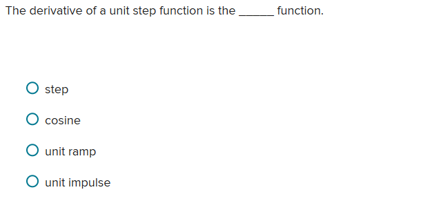 Solved The derivative of a unit step function is the | Chegg.com